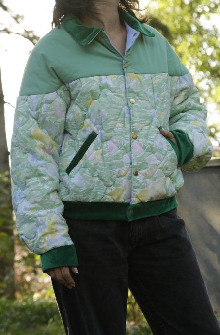 bomber fleuri vert et jaune