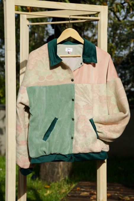 bomber vert et rose pale  fleuri