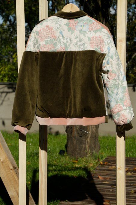 bomber vintage rose et kaki fleuri