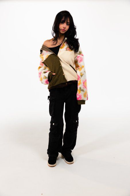 Veste couverture n°10  fleurie kaki beige