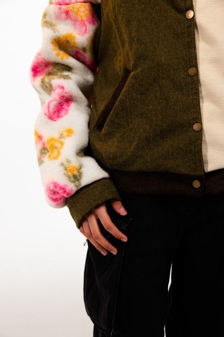 Veste couverture n°10  fleurie kaki beige