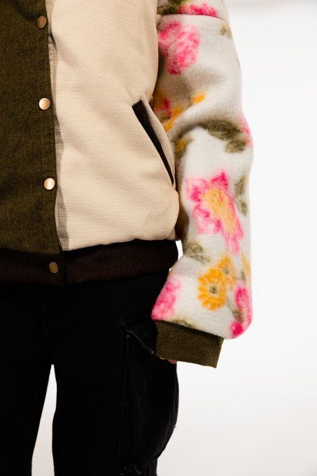 Veste couverture n°10  fleurie kaki beige