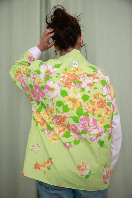 kimono reversible fleuri vert et rose