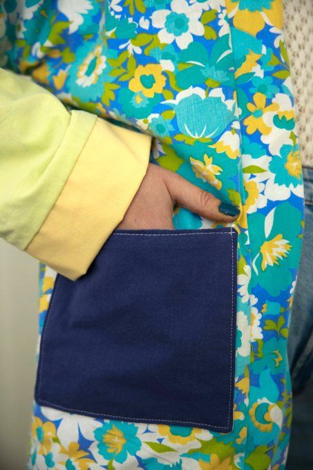 kimono reversible fleuri bleu et jaune