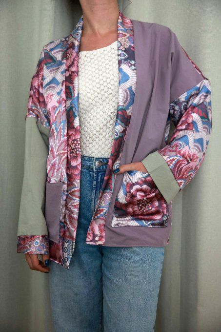 kimono réversible violet et vert