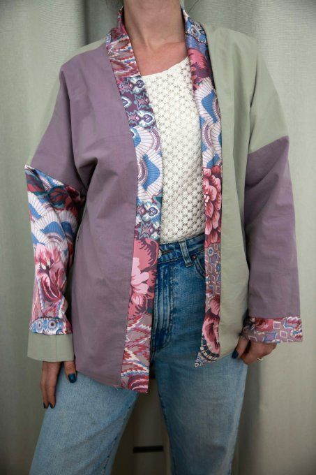 kimono réversible violet et vert