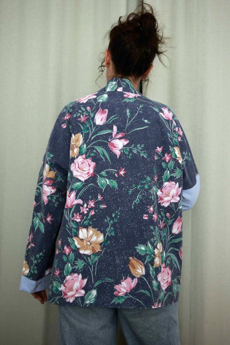 kimono reversible fleuri bleu et rose 
