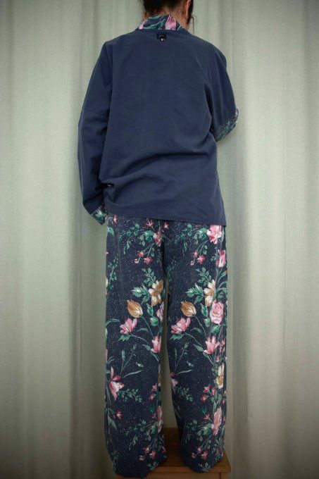 kimono reversible fleuri bleu et rose 