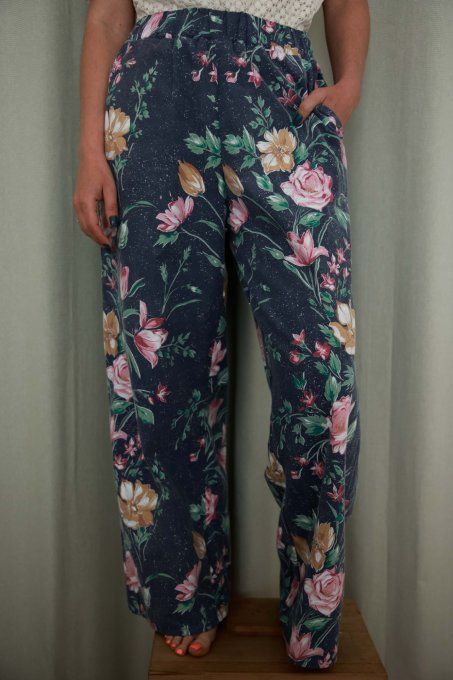 pantalon bleu fleuri  