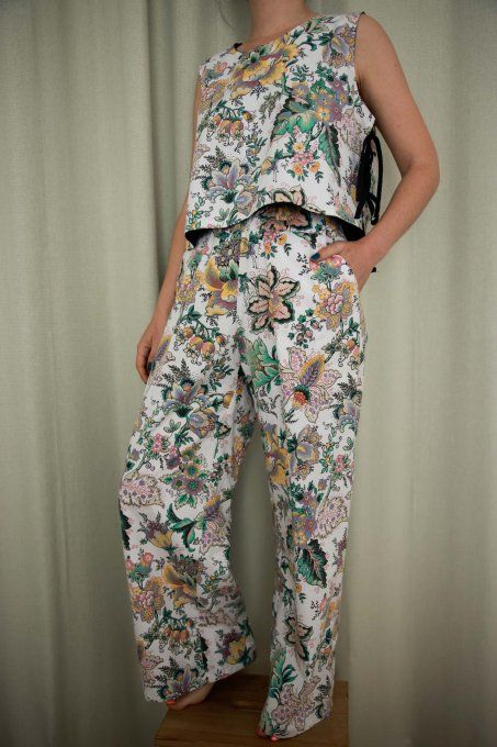 pantalon blanc à motifs 