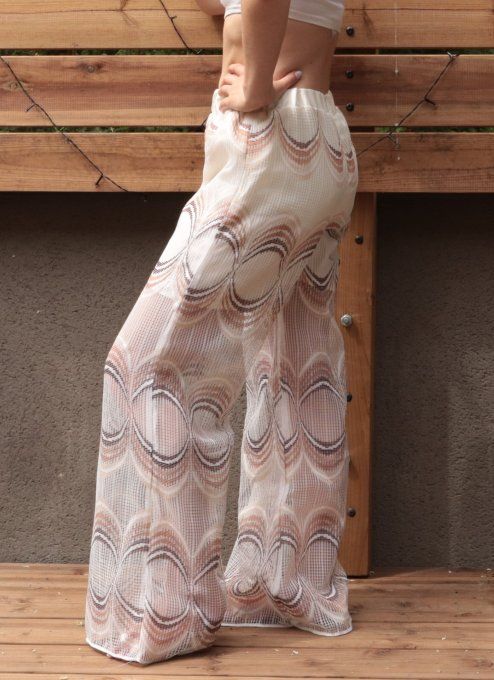 pantalon dentelle blanc et marron