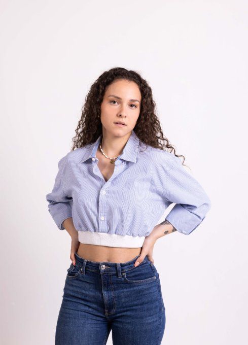 jadis creations chemise crop rayure bleue blanche