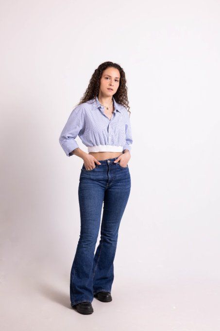 jadis creations chemise crop rayure bleue blanche