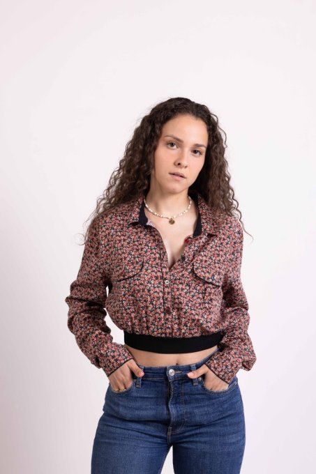 chemise crop noir fleurs jadis creation