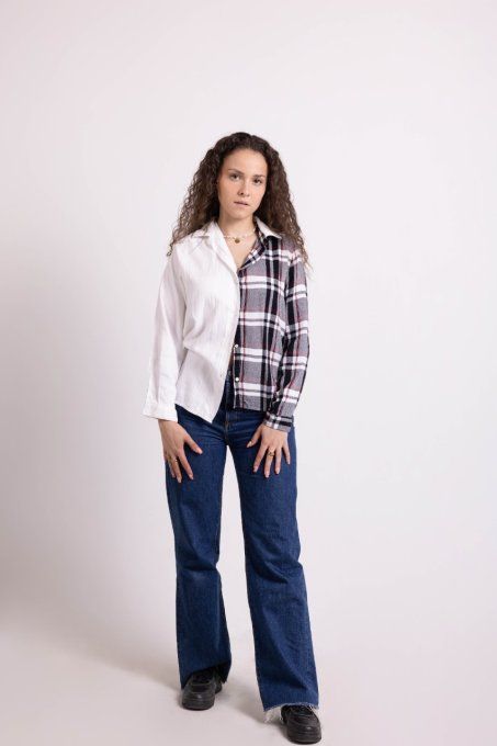 chemise surcyclée rouge noire et blanche model n1 jadis creations upcycling