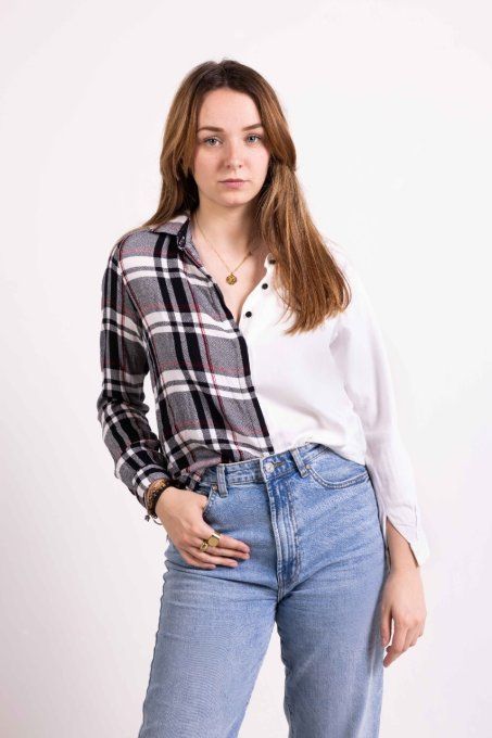 chemise surcyclée rouge noire et blanche model n2 jadis creations upcycling