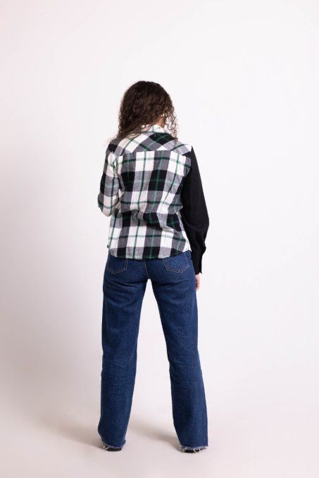 chemise surcyclée à carreaux vert et noir jadis creations upcycling
