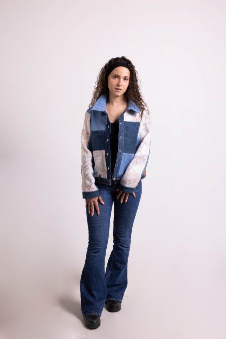 jadis création veste jean beige surcyclé upcyclé