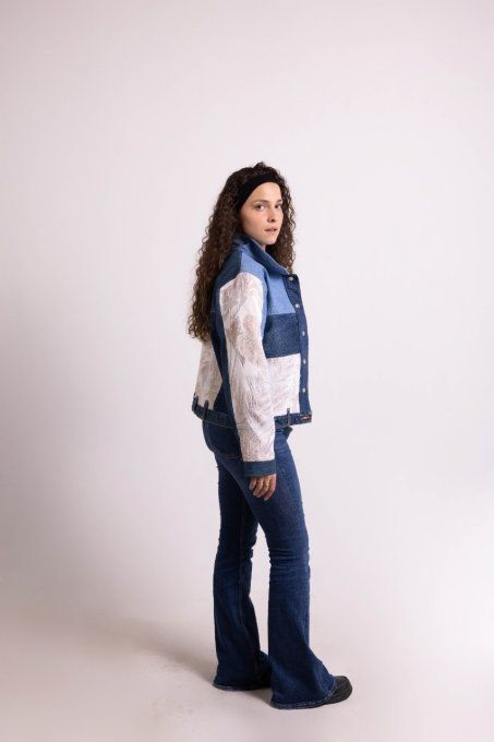 jadis création veste jean beige surcyclé upcyclé