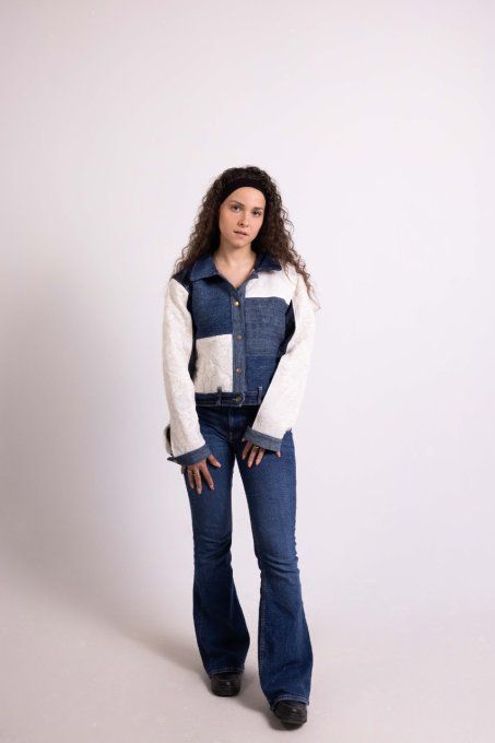 veste en jean dentelle foncé surcyclé jadis creations upcycling