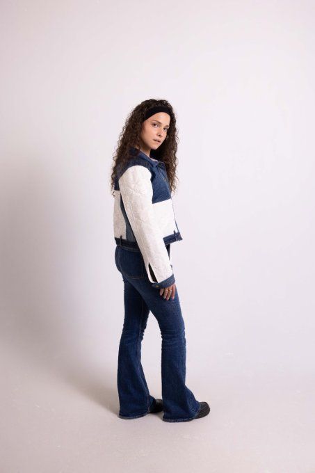 veste en jean dentelle foncé surcyclé jadis creations upcycling