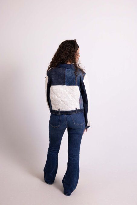 veste en jean dentelle foncé surcyclé jadis creations upcycling