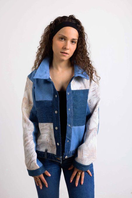veste en jean beige surcyclé créa