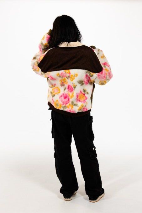 Veste couverture n°10  fleurie kaki beige